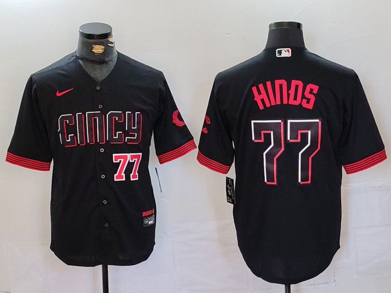 Men Cincinnati Reds #77 Hinds Black City Edition Nike 2024 MLB Jersey style 3